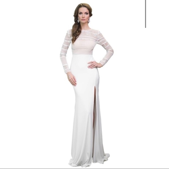Jovani Long Sleeve Gown White - Picture 1 of 5